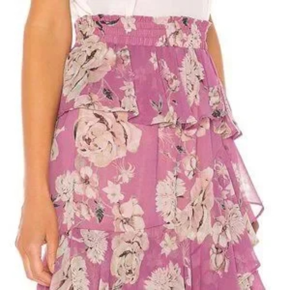 MISA Los Angeles Pink & Navy Floral Ruffle Midi Skirt Size SM, VALENTINE'S DAY! - Picture 3 of 7